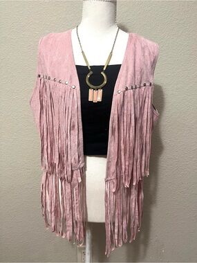 Blush Pink Fringe faux Suede Vest